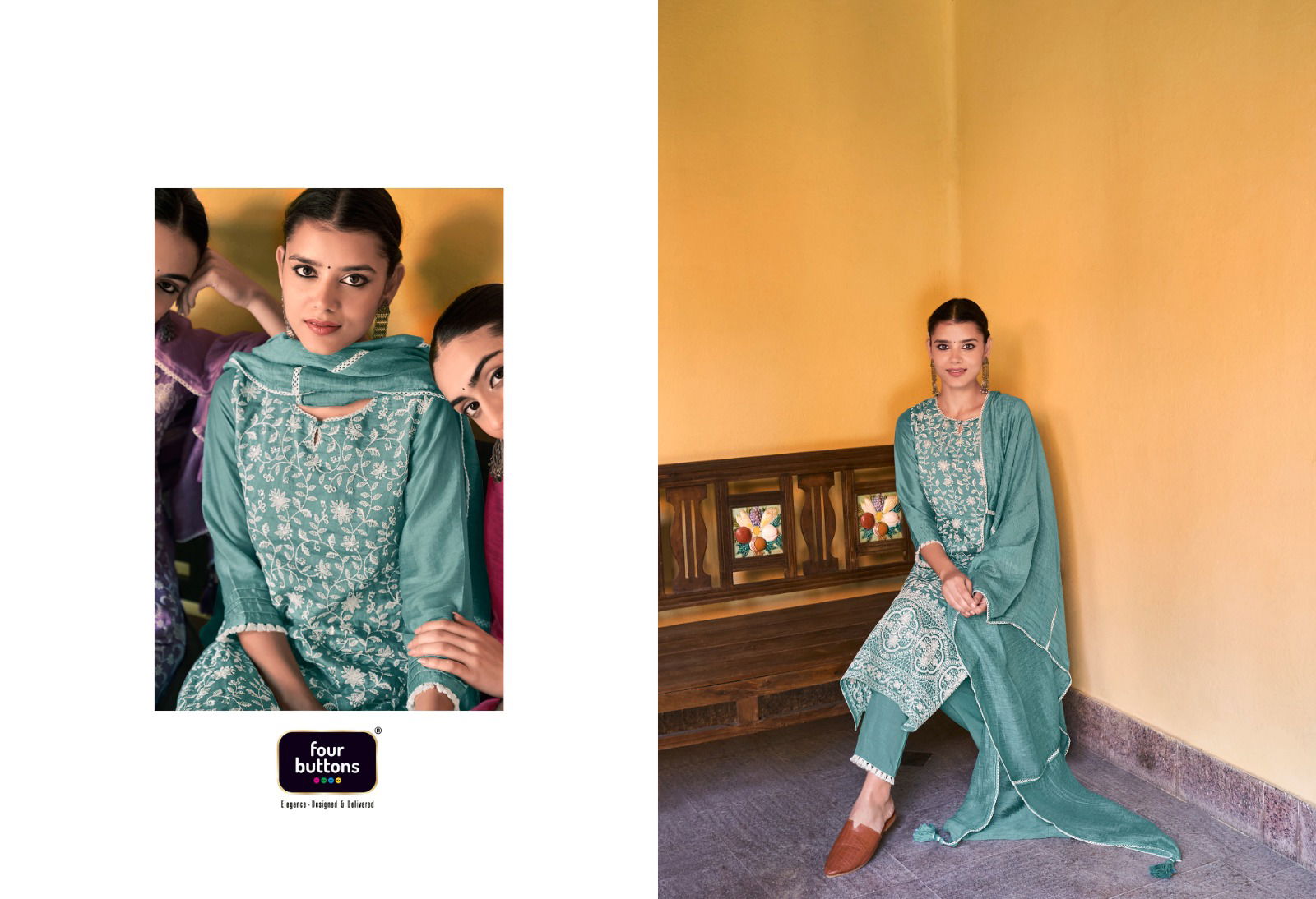 Four Buttons Pearl 8 Wholesale Printed Readymade Salwar Suits 